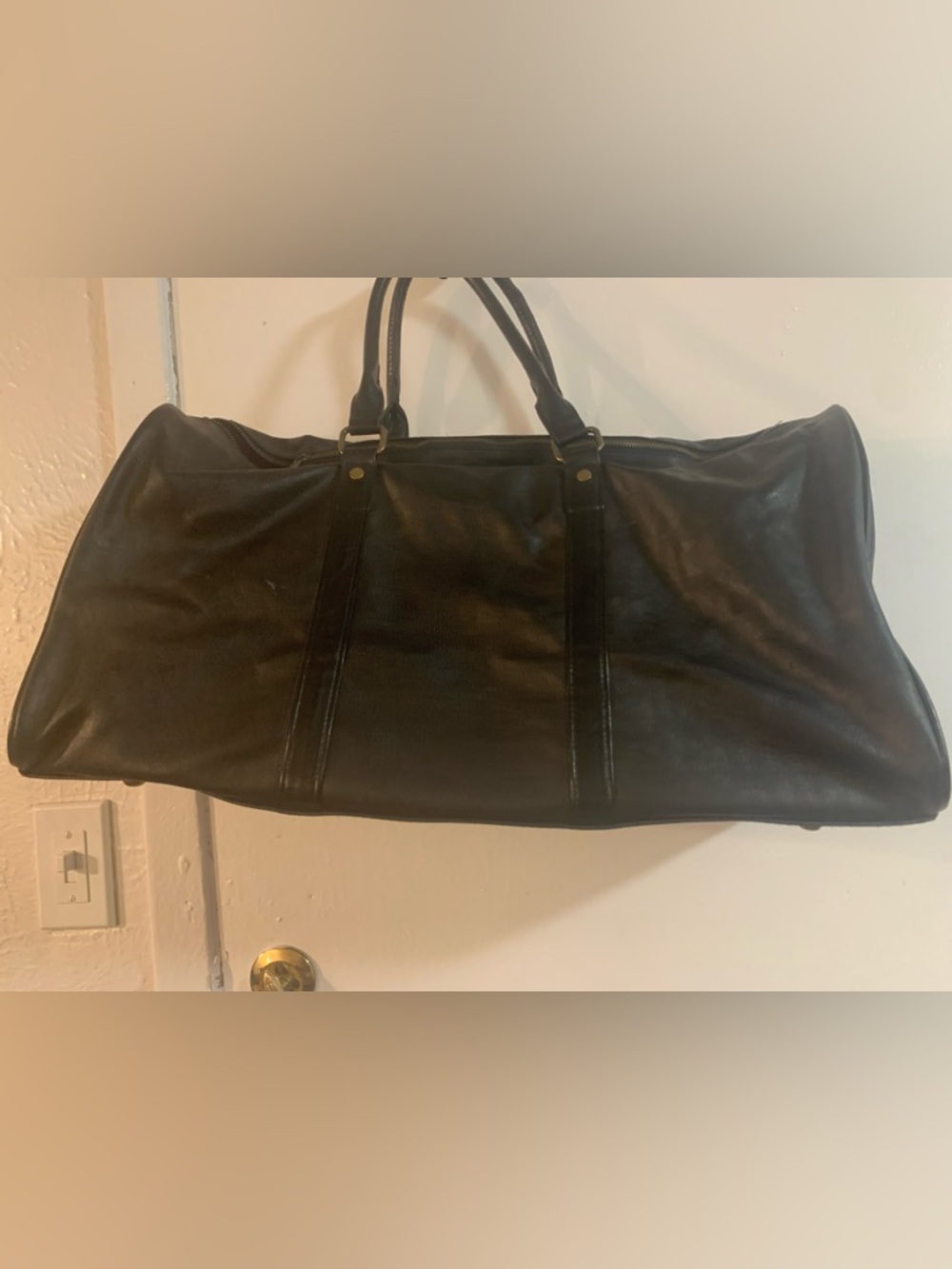 Black Leather Weekend Travel Bag - Unbranded